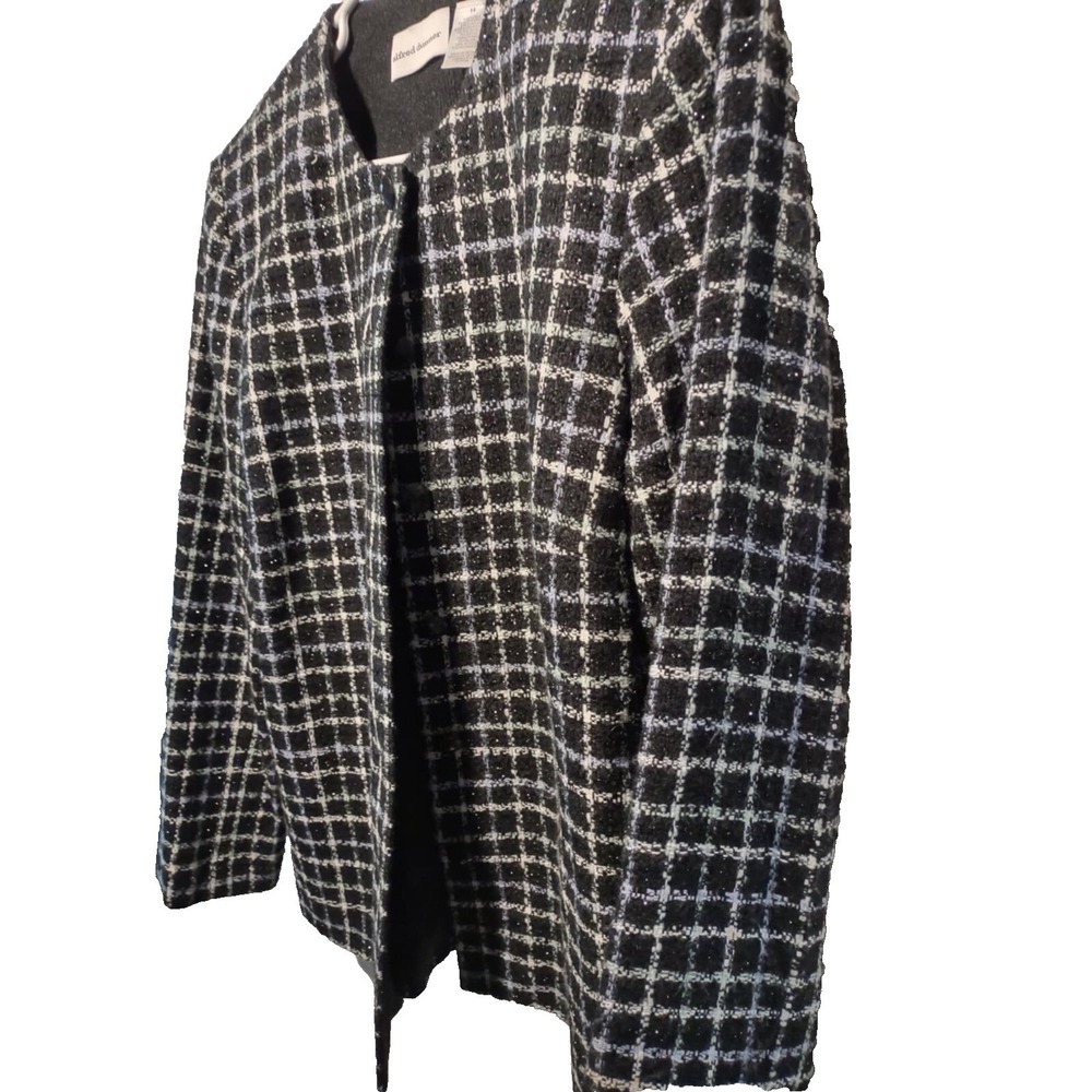 Alfred Dunner Womens Size 14 Black White Grid Plaid Button Front Blazer‎ Jacket